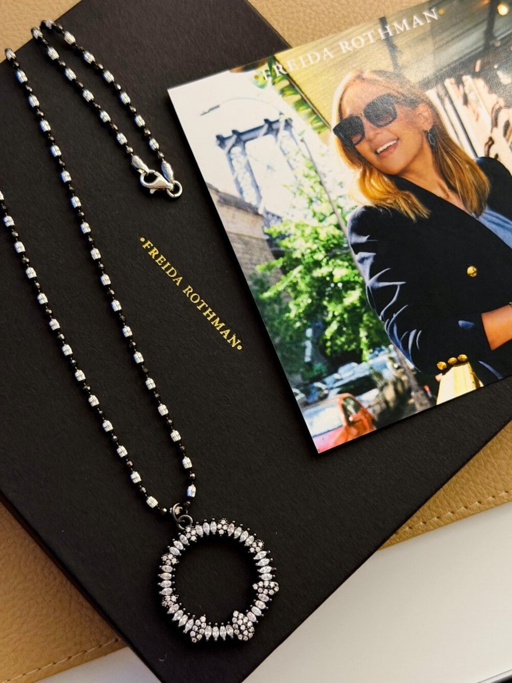 FREIDA ROTHMAN Vault - Black and Silver Italian Chain and Open Circle Pendant